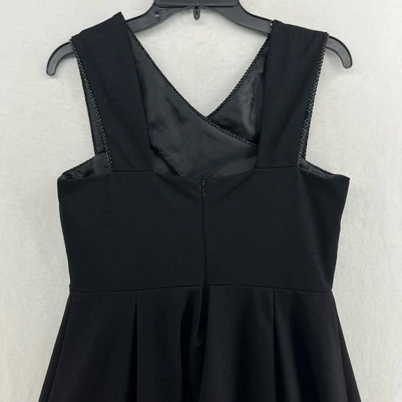 Nine West Dress 4 Black Fit & Flare Short Criss Cross Strap Braided Trim Pleated - Picture 8 of 13